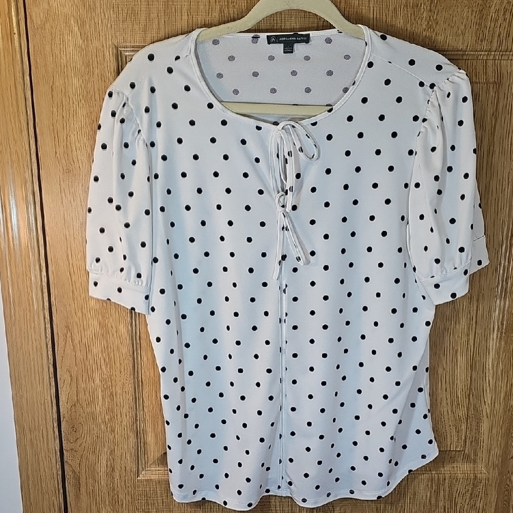 Adrianna Papell White Blouse with Black Polka Dots